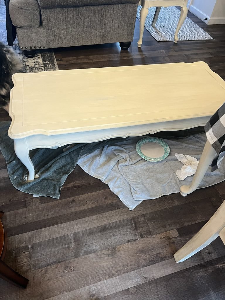 Coffee table during the makeover - stage one