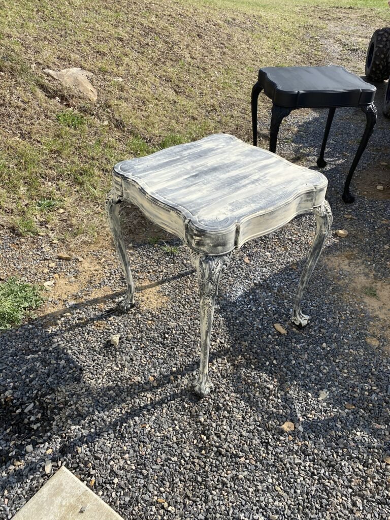 Vintage French end tables during makeover