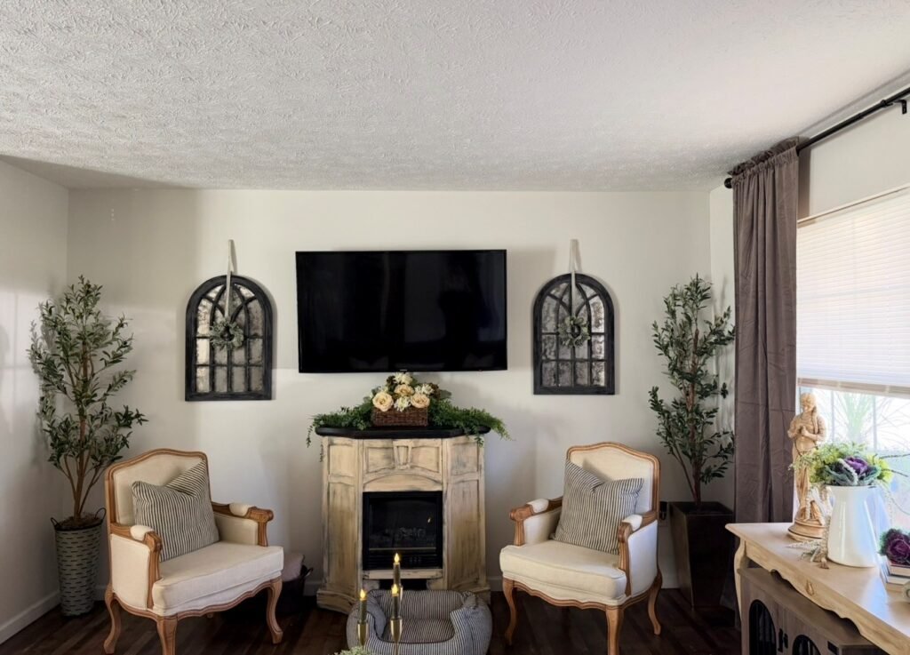 French country living room with mixed new and vintage furniture