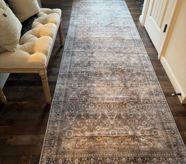 Runner rug right after it arrived. The creases are long gone now.