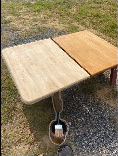Table after sanding, first coat of stain.