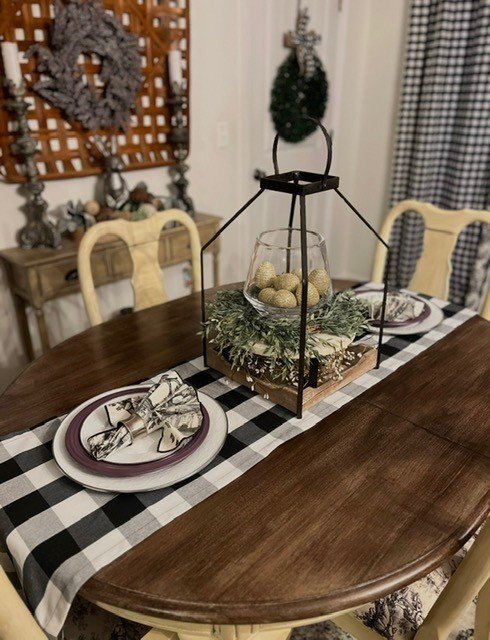French country dining table makeover with wood stained top
