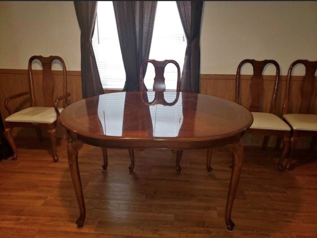 Original dining table and chairs before the dining table makeover