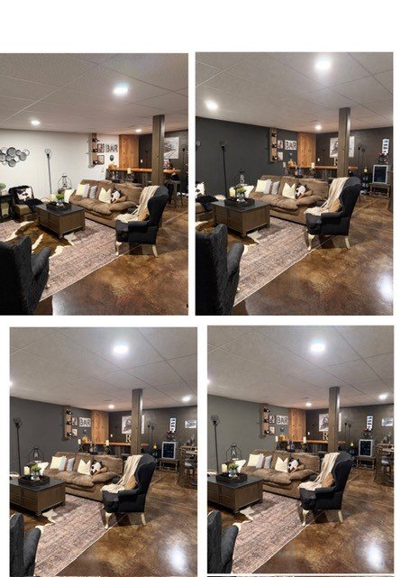 The original Wispy White by Valspar walls, and Iron Ore, Peppercorn and Grizzle Gray by Sherwin WIlliams
