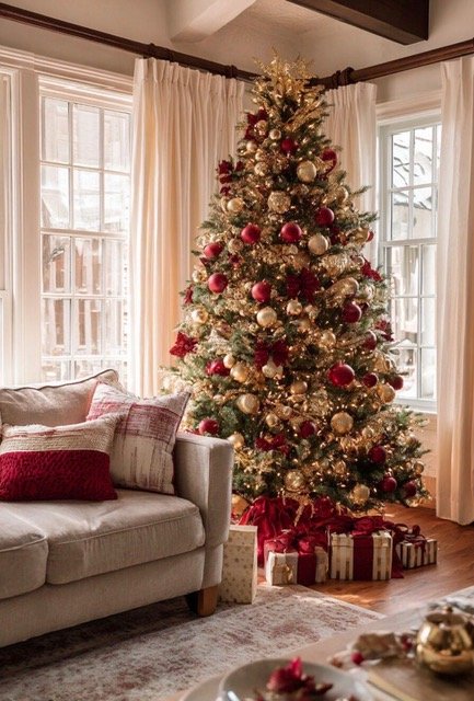 Traditional Christmas tree decorating ideas featuring classic ornaments and festive holiday accents.
